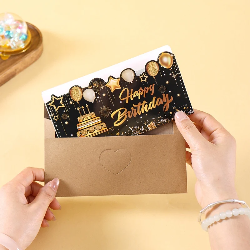 1 Set Schwarz-Goldene Faltbare Glückwunschkarten-Umschläge mit Glitzer-Kuchen-Design für Geldgeschenke, Geburtstagsfeier-Zubehör – Detail 3