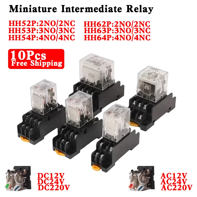 

10 PCS For Wholesale Miniature Control Relays Small Intermediate Relay AC 12V DC C24 AC220 HH52P HH53P HH54P HH62P HH63P HH64P