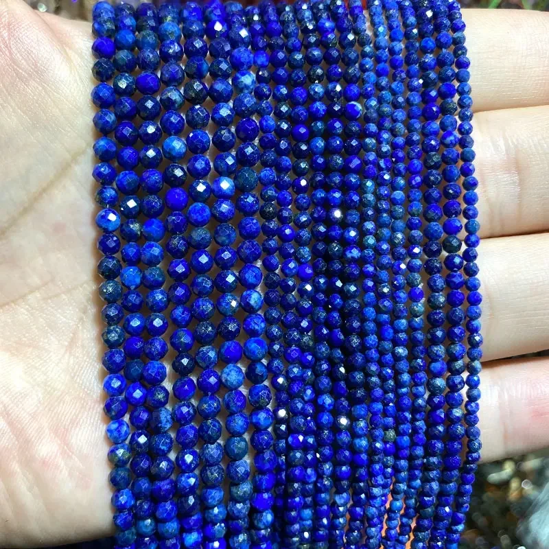 Wholesale 100% Natural Stone Blue Sand Lapis Lazuli Faceted Round Beads For Jewelry Making DIY Bracelet Necklace 2MM 3MM 4MM