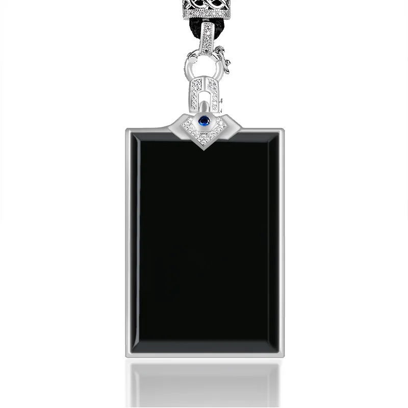 

Authentic Antique Hetian Nephrite Black Jade Amulet Plaque S925 Sterling Silver Bail Unisex Pendant Necklace