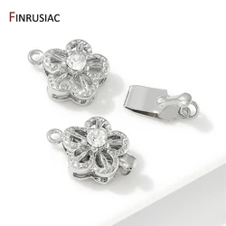 Rhodium Plated Brass Zircon Flower Insert Clasps,Fastener Pearl Locket Clasps Connectors,DIY Bracelet Necklace Making Supplies