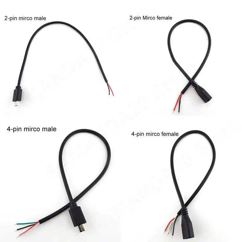 1/5pcs Micro USB 2.0 A Female male Jack charging Connector cable 4 Pin 2 Pin 4 Wires Data Charge Cord DIY interface m20