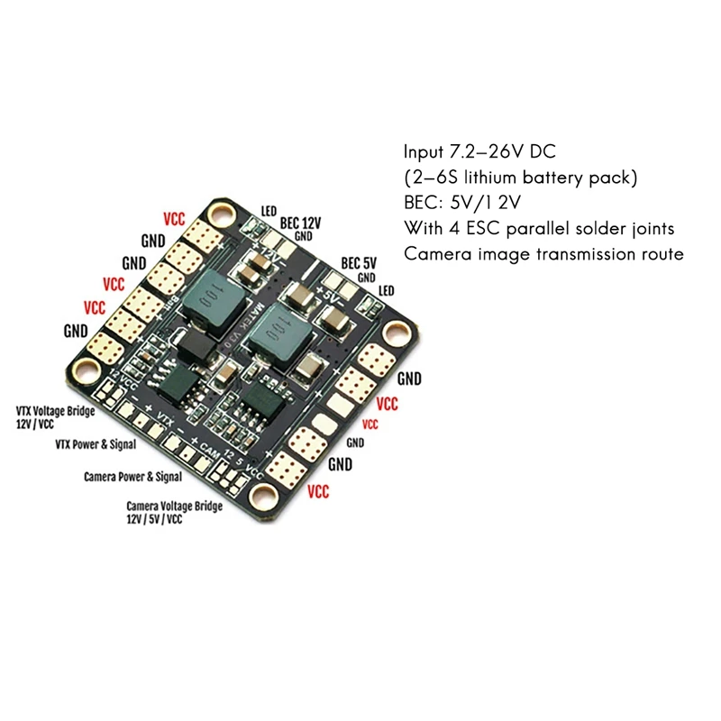 Mini Power Hub Distribution Board, PDB com BEC, 5V e 12V, para FPV, QAV250, ZMR250, Multicopter, Quadcopter