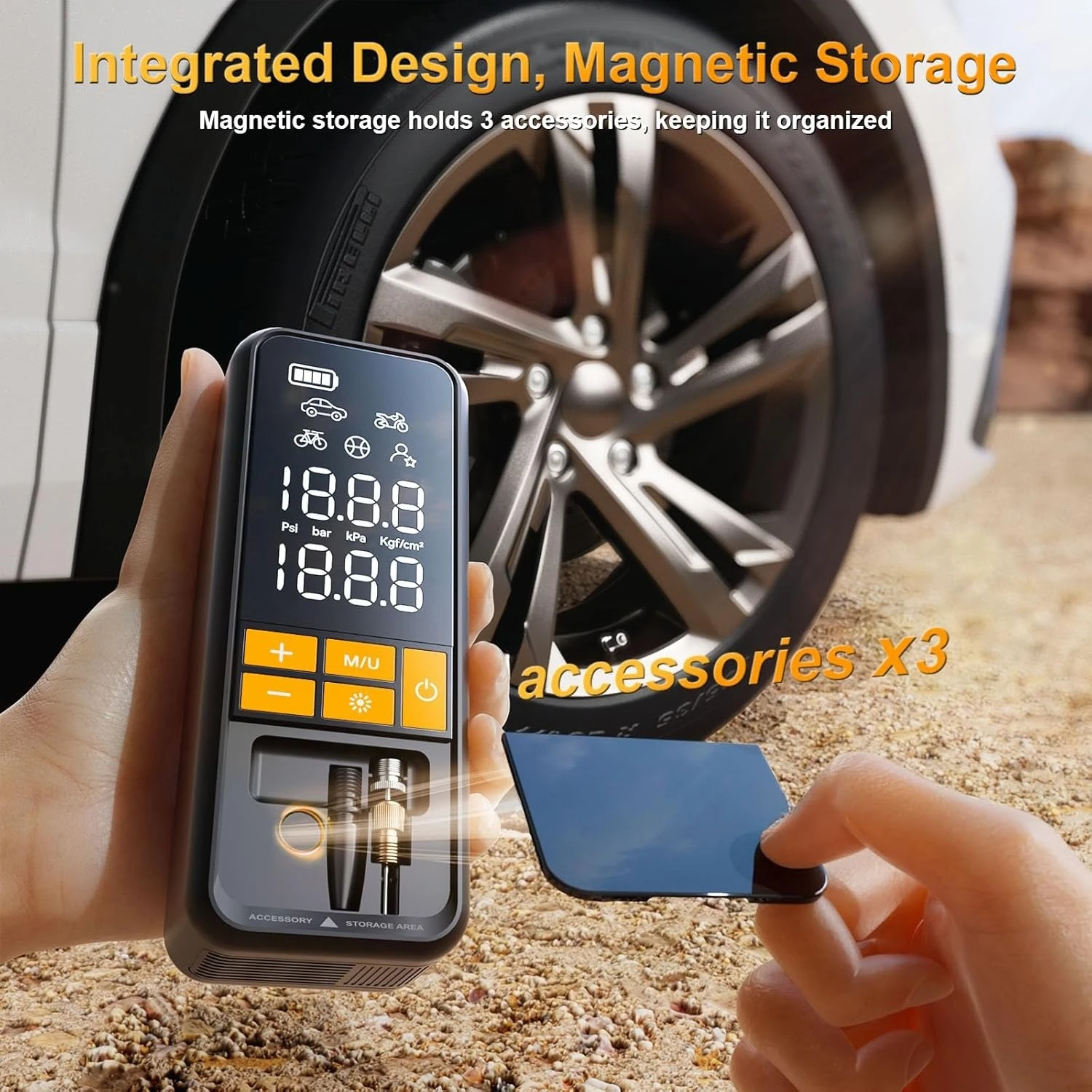 

Air Compressor, 5X Faster 160 PSI Portable Tire Inflator for Car with Carrying Case, Built-in Magnetic Storage