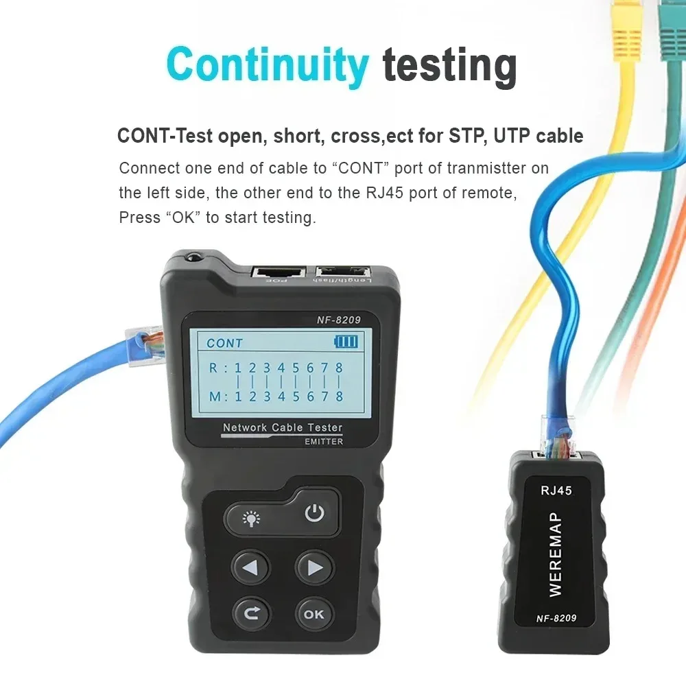 Noyafa-NF-8209 Network Cable Tester, LCD Display, Measure Length, RJ45 Cable Tracker UTP, Multifunctional Tester, Network Tool