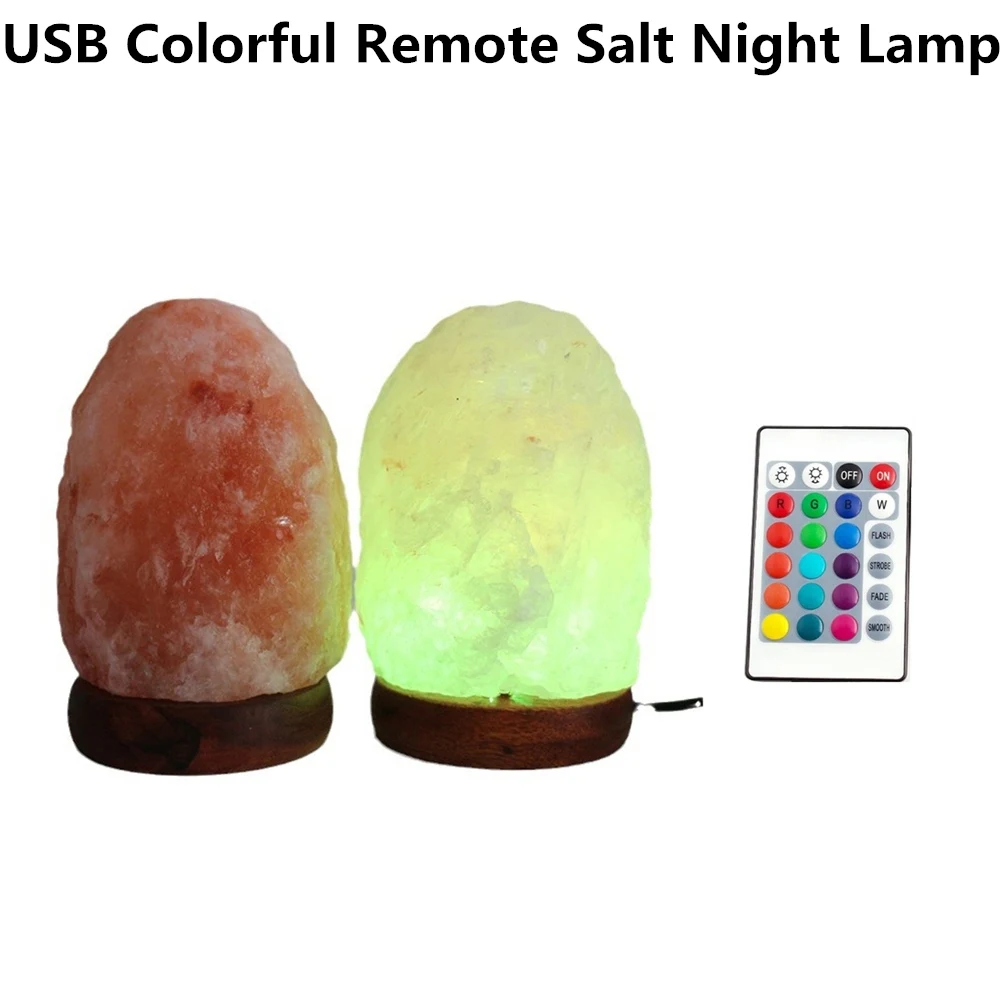 USB Colorful Natural Himalayan Salt Table Lamp Remote RGB Crystal Rock Bedside LED Night Lights for Bedroom Room Decoration gift