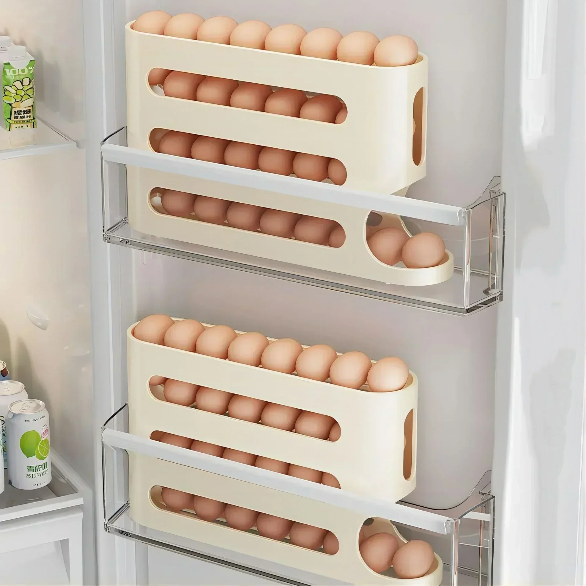 4 Layers Automatic Rolling Egg Holder Rack Fridge Egg Storage Box Container Kitchen Refrigerator Egg Dispenser Fridge Organizer image 6