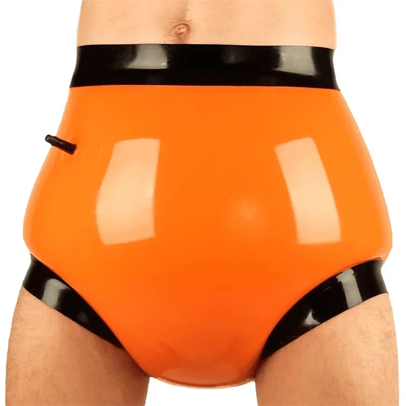 

Orange and Black Inflatable Sexy Latex Briefs Mid Waist Rubber Shorts Diapers Covers Underpants Underwear Pants