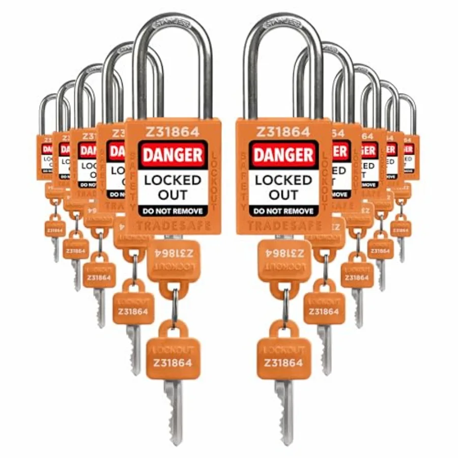 

Lockout Tagout Locks Set - 10 Keyed Alike Padlocks, 2 Keys Per Lock, OSHA Compliant Loto Locks for Lock Out Tag Out Stations, P
