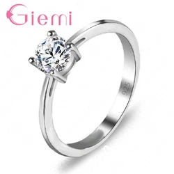 Big Sale Simple Design 925 Silver Women Rings Classic Wedding Engagement Accessories with Clear Cubic Zircon Stone