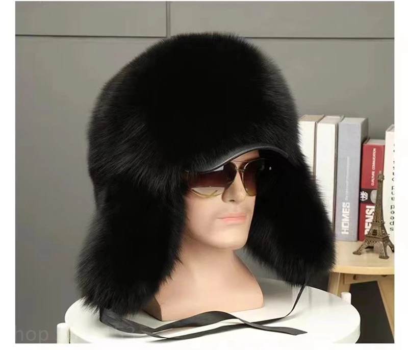 

Real black raccoon fur king hat men windproof winter hat fur hat