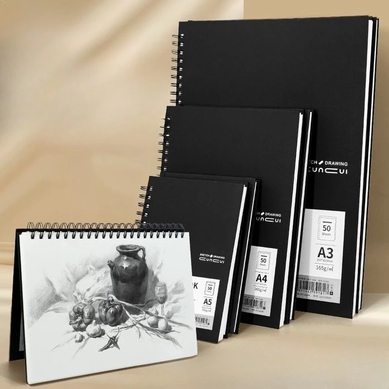 A4 A3 Black Card Sketchbook Hardcover 50 Sheets Art Drawing Book Gift