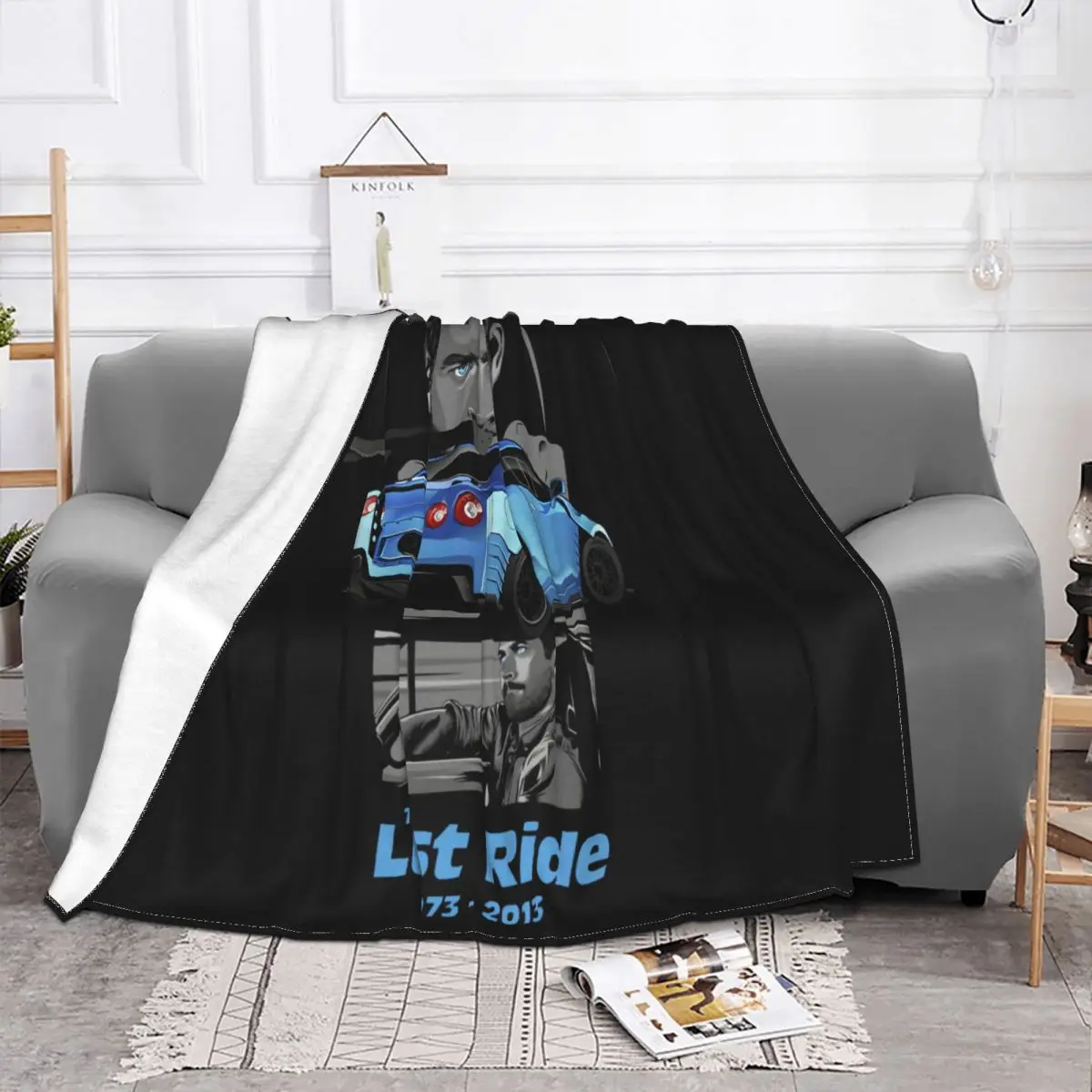 2020 Fashion Hot Sale Paul Walker Last Ride Mens Blue Car 1973 2013 White Dt Throw Blanket