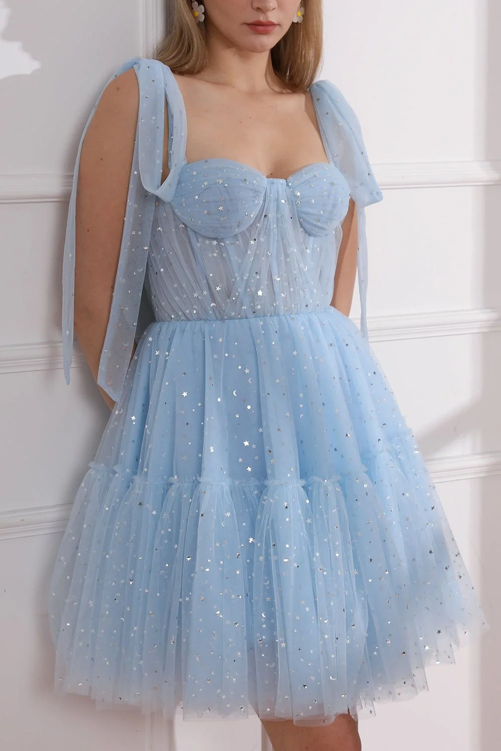 

Strapless Tulle Homecoming Dresses for Teens Sleeve Lace-up A-line Short Formal Cocktail Party Sheer Corset Backless Ball Gowns