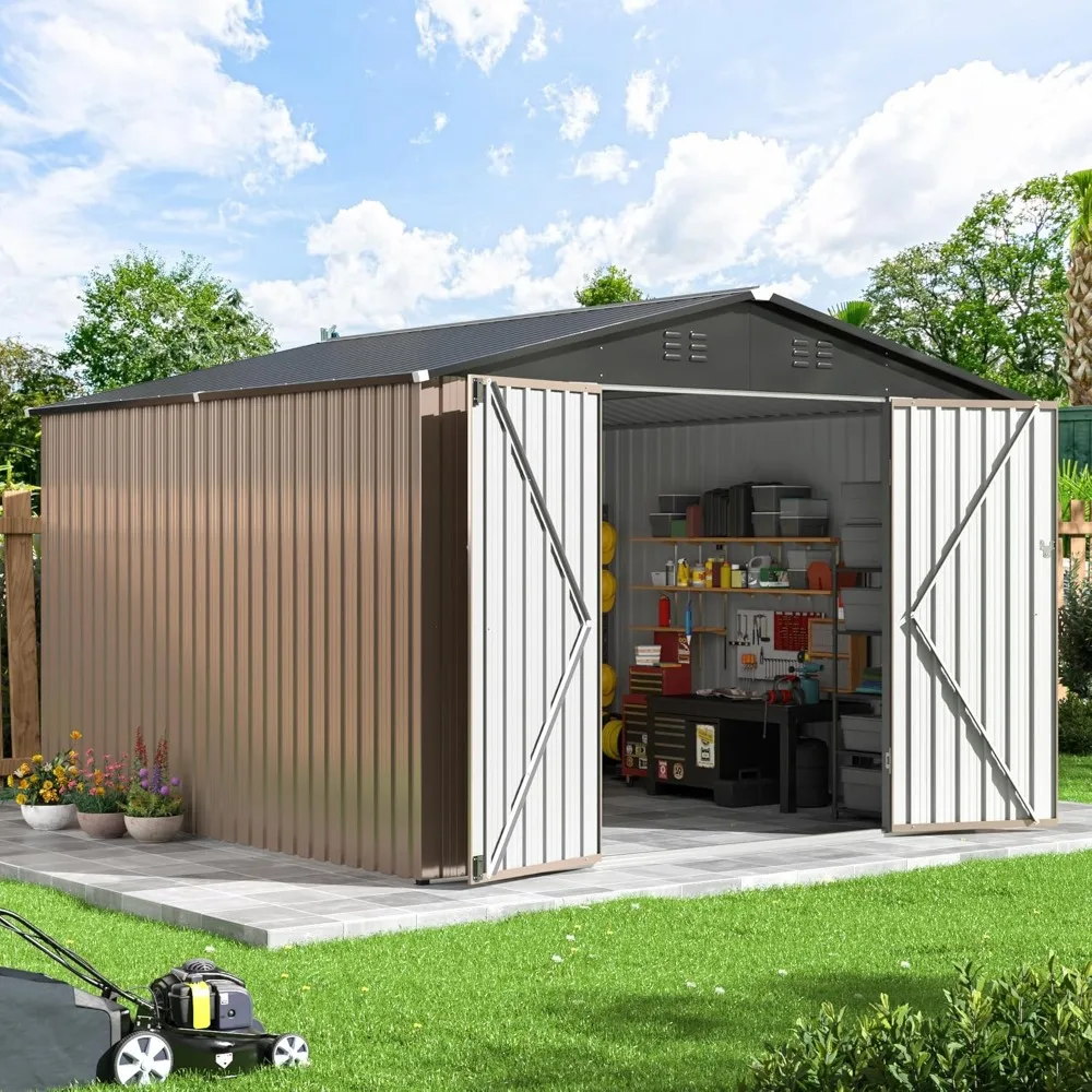 

10x10 Feet Outdoor Storage Shed, Garden Shed, with Upgraded Frame Structure and Lockable Door, Metal Tool Shed