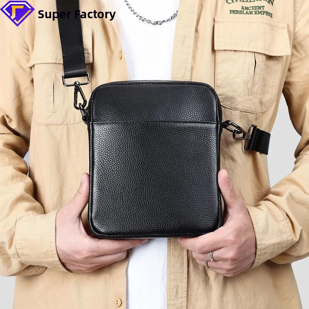 

Мужская сумка через плечо из натуральной кожи, стильная деловая сумка с прочным полиэстеровым внутренним материалом для ноутбука 8 дюймов