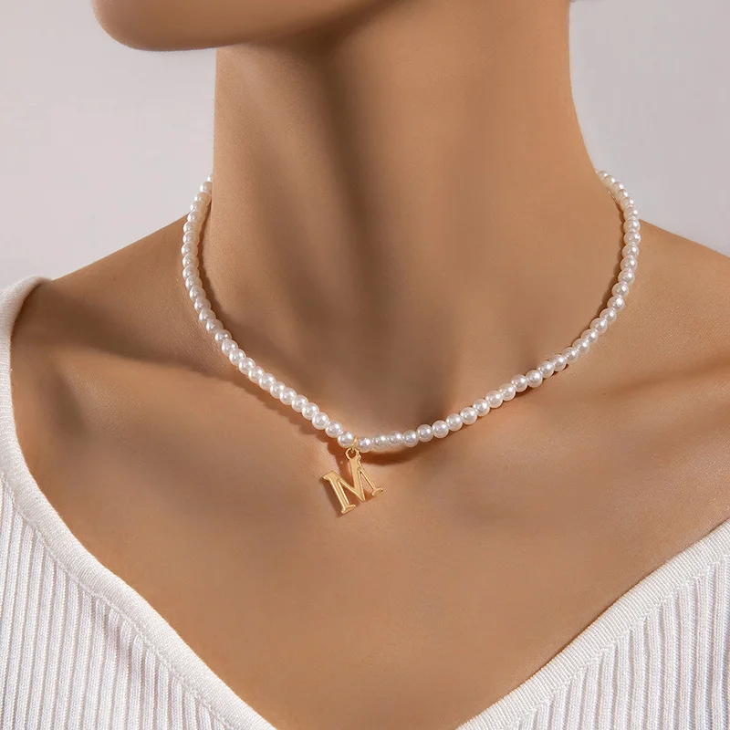 Docona Elegant Pearl Stone Shell Love Pendant Neckalce Classical Handmade Clavicle Chain Choker For Women Party Jewelry Gifts