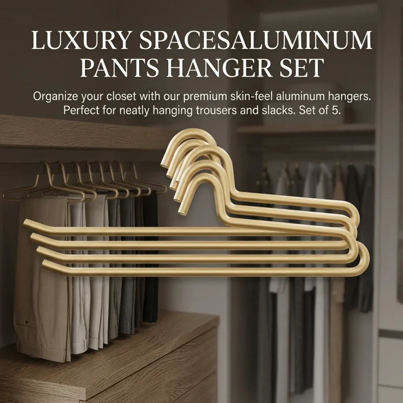 5PCS Space Aluminum Pants Hangers Short Goose Neck Anti Slip Non Marking Swivel Hook For Closet Storage Home