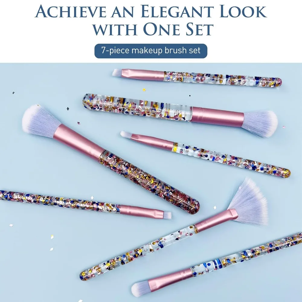 7-Piece Unicorn-Themed Synthetic Makeup Brush Set for Blush, Powder, Eye Shadow, Lip, Eyebrow, and Loose Powder Application