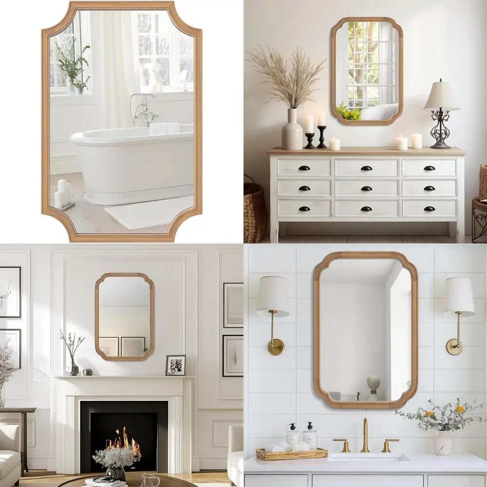 Arched Rectangle Wall Mirror with Scalloped Corners and Wood Frame for Entryway, Living Room, Bedroom - Full Size 20x30 Home Dec