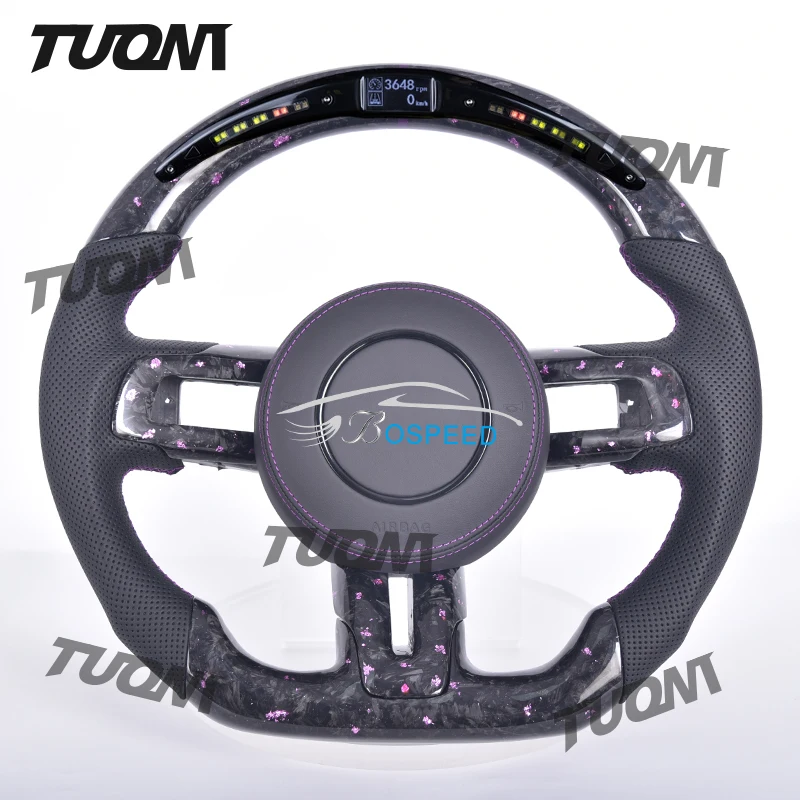 

LED Forged Carbon Fiber Steering Wheel For Ford Mustang GT350 GT500 V6 Ecoboost Shelby GT Hydro-Dip Personalized Customized