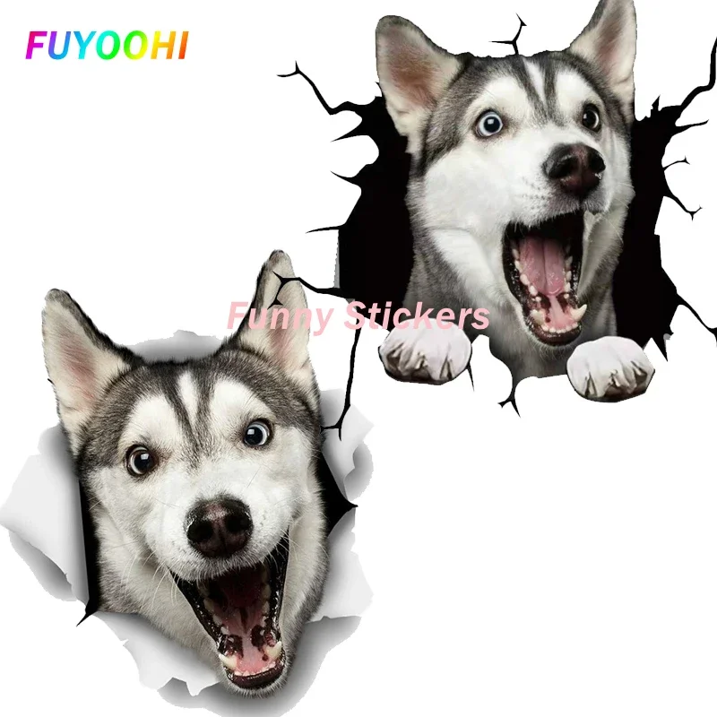 FUYOOHI Play Stickers Cute 3D Dog Stickers Happy Husky Kawaii Car Stickers Scratch-Proof Car Styling Car Accessories Vinyl Decal