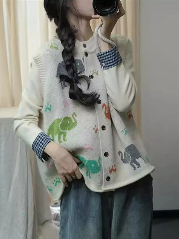 الخريف الشتاء عارضة فضفاض المرأة محبوك سترة الكرتون طباعة Faionable تنوعا مادة النايلون تخفيف سترة مناسبة #3