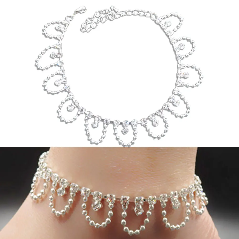 Bracelet Anklet Jewelry Adjustable Anklets for Women Crystal Silver Foot Chain Rhinestone Women's