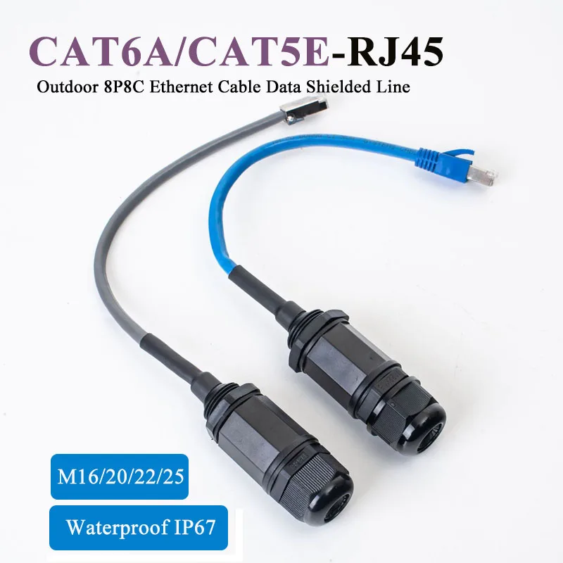 M16 M20 CAT6A RJ45 Connector Cable Waterproof IP67 M22/25 CAT5E rj45 Network Plug Wire 8P8C Ethernet Cable Data Shielded Line