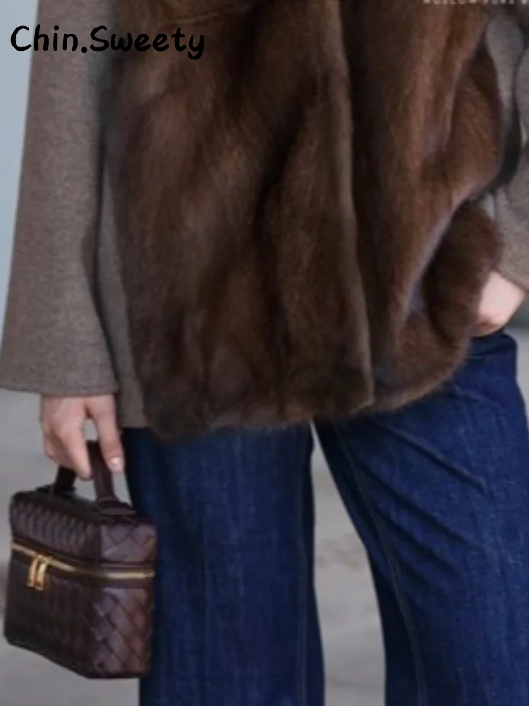 

Уличные женские меховые лоскутные шерстяные пальто, свободная куртка со шнуровкой и воротником-стойкой, куртка с длинными рукавами, 2025 2026, весенняя женская теплая верхняя одежда, новинка