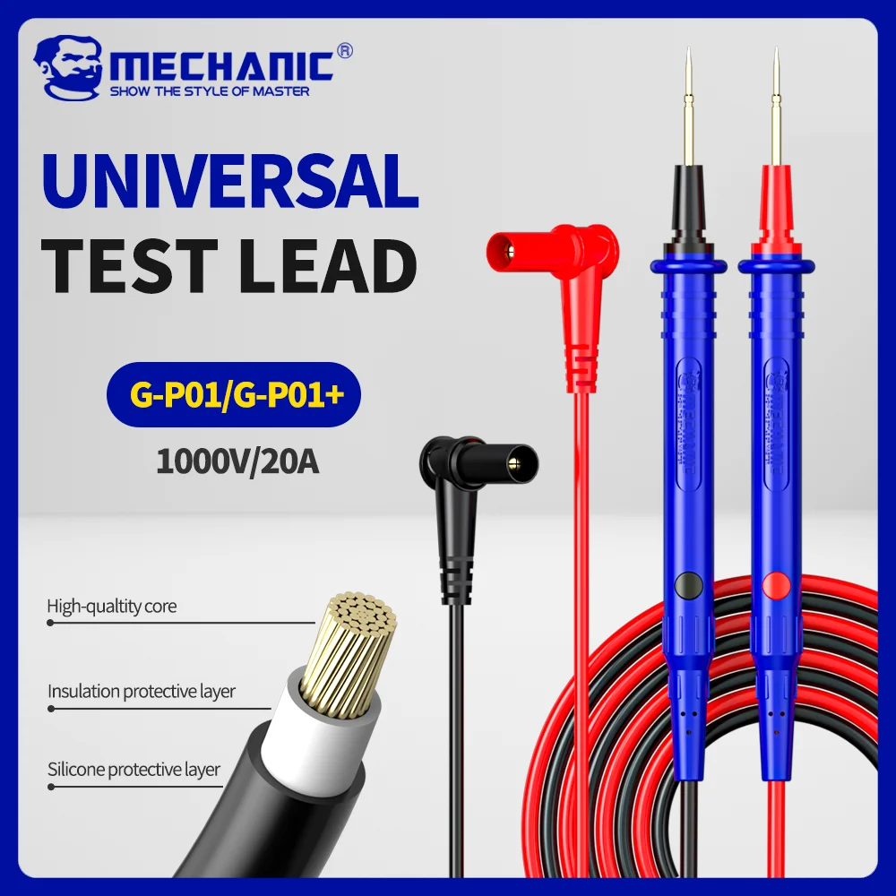 MECHANIC Gold-Plated Universal Digital Multimeter Probe Test Lead Precision Needle Tip Soft Silicone Double Insulation Cable Pen