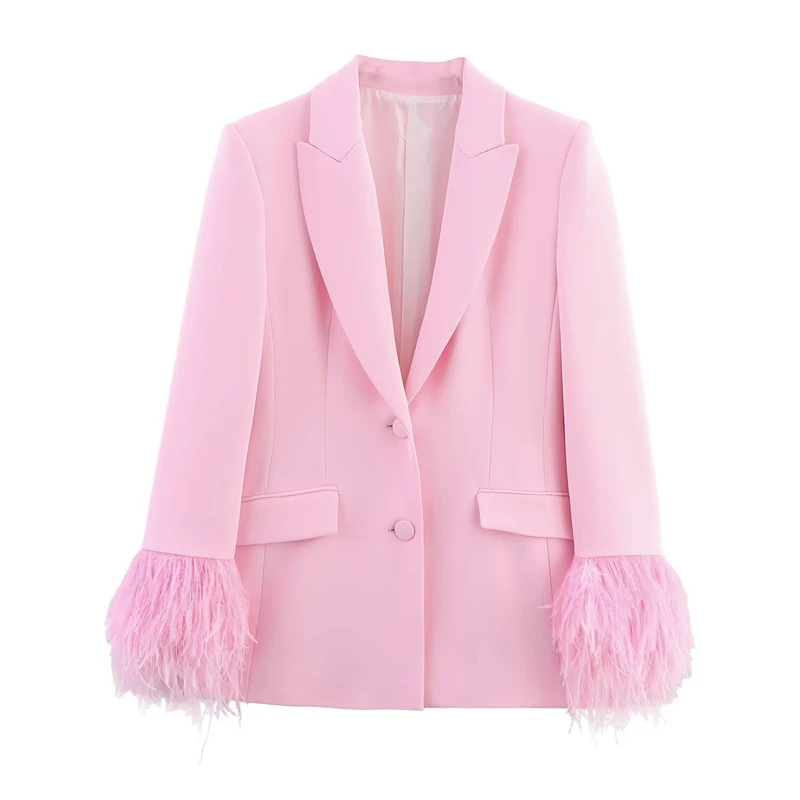 2026 New Suit Jacket, Long-Sleeve Blazer with Lapel, Feather Cuff Decorated Top, Fashionable Business Casual Everyday Wear