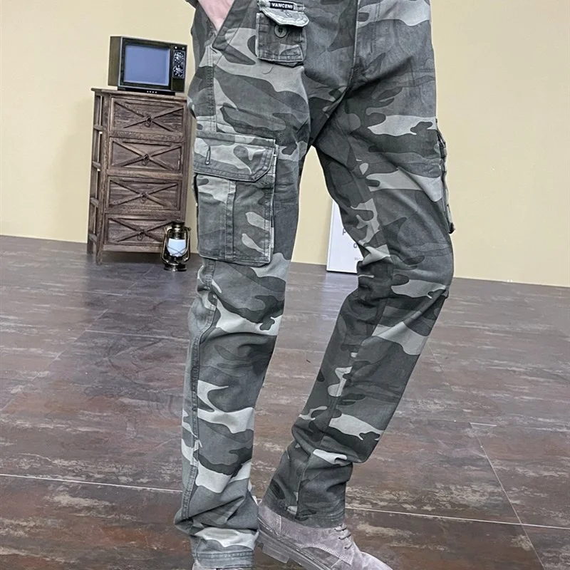 

Осенне-зимние повседневные брюки Slim Fit для мужчин, модные длинные брюки, молодежные стильные рабочие брюки, универсальные камуфляжные брюки с манжетами