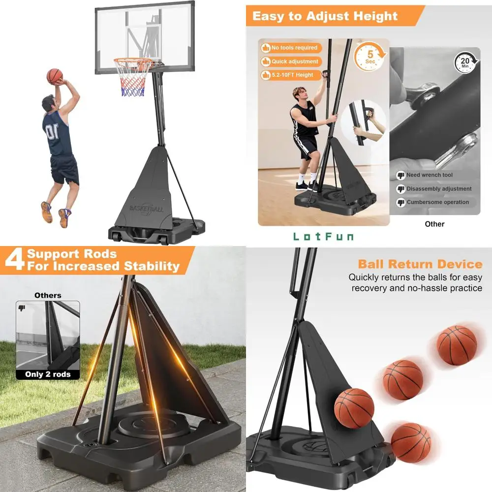 Regulowany kosz do koszykówki na zewnątrz z nierozbitną tablicą, wysokość regulowana od 1,5 do 3 metrów, regulacja bezstopniowa za pomocą korbki, trwały.