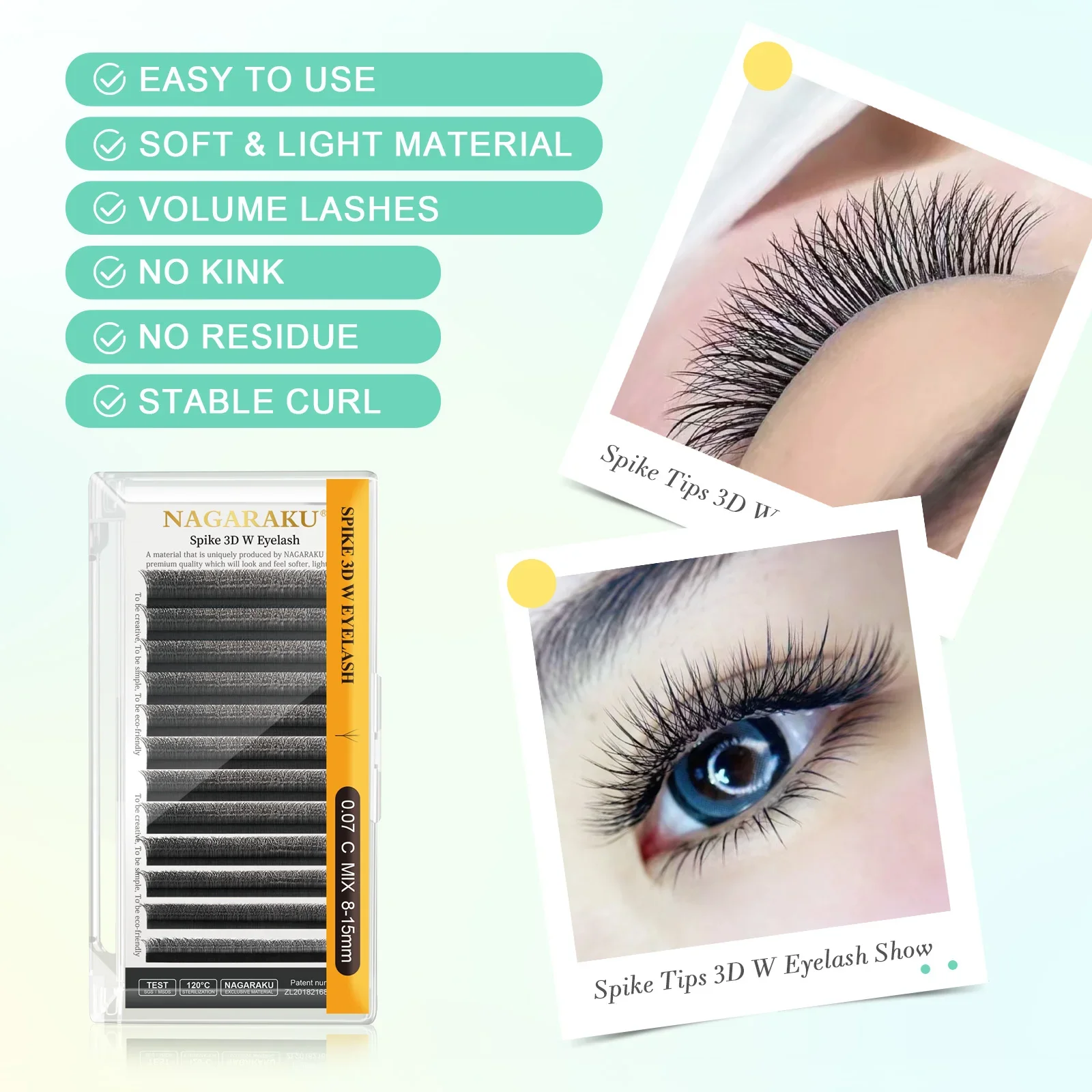 NAGARAKU Spike 3D W Shape Premade Volume Fans Lashes 12Lines Natural Soft False Eyelashes