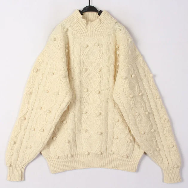 

Vintage White 3D Knit Bean Sweater Cardigan Women's Thickened Woolen Pullover Autumn Winter Loose Style Online Exclusive