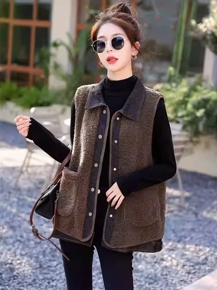 

Модный повседневный свободный утягивающий джинсовый цветной блуз, антивозрастной джинсовый жилет, женский жилет, осень 2024, новое пальто трапециевидной формы