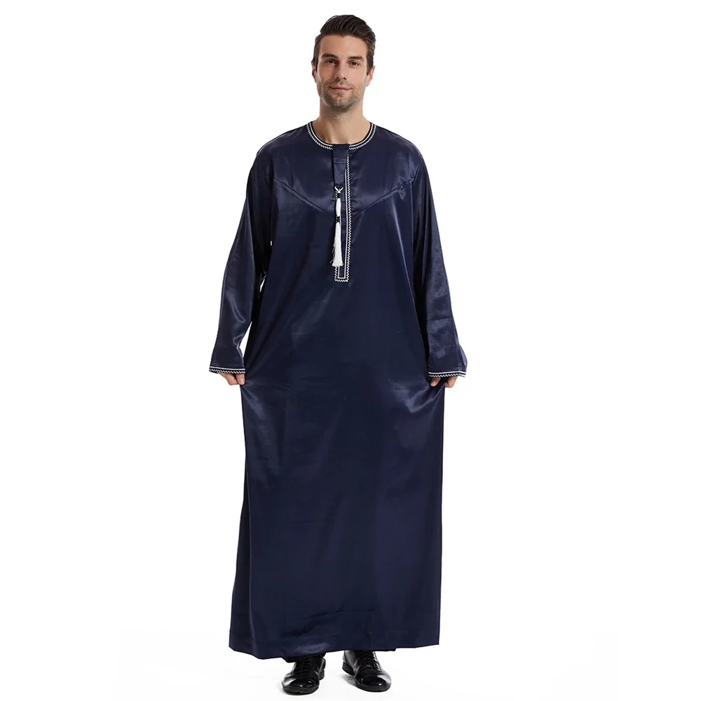 New Islamic Muslim Men Clothing Loose Jubba Thobe Abaya Front Zipper Musulmane Homme Caftan Maxi Robes Pakistan Arabia Dress