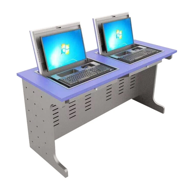 

Multimedia classroom computer desk single double seat box steel wood flip embedded, school training table