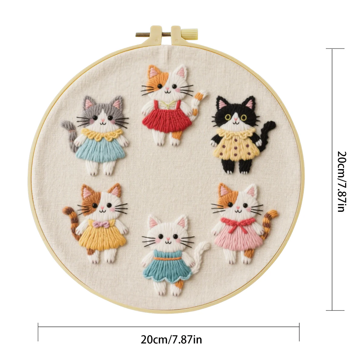1 Stück 20X20CM/7,87 Zoll Niedliches Katzen-Stickerei-Starter-Kit DIY-Set für Anfänger Nadelkunst Nähkunst – Detail 5
