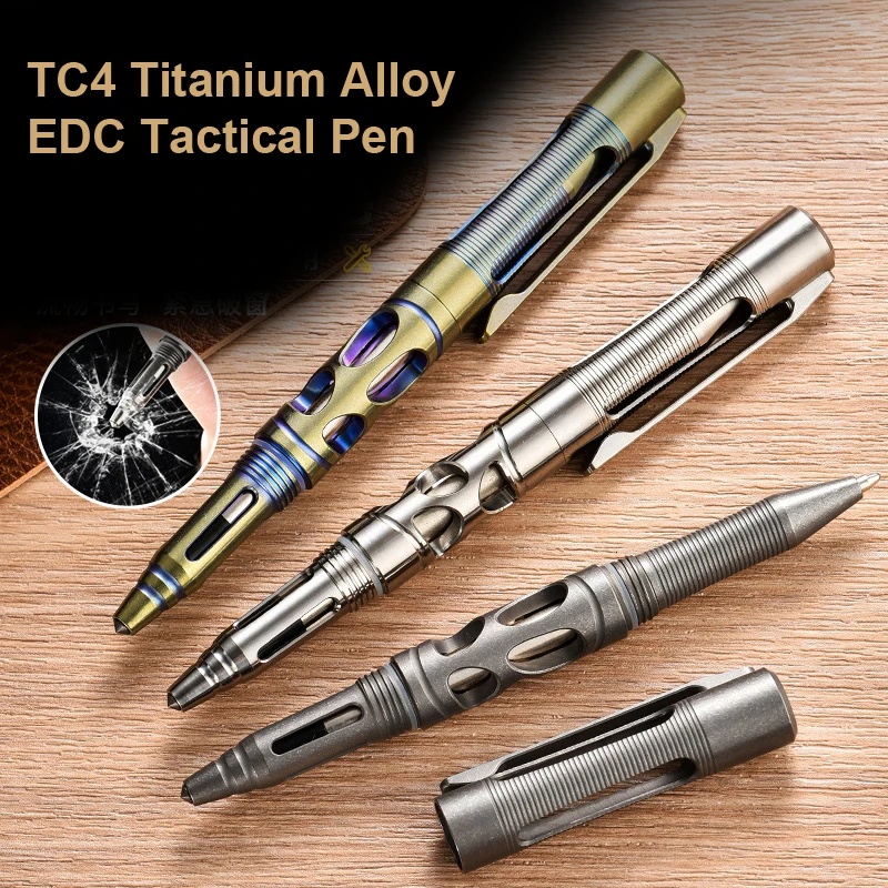 TC4 Titanium Alloy Tactical Pen, Multifunctional Tungsten Steel Tail Cone Window Breaking Survival Edc Portable Writing Pen