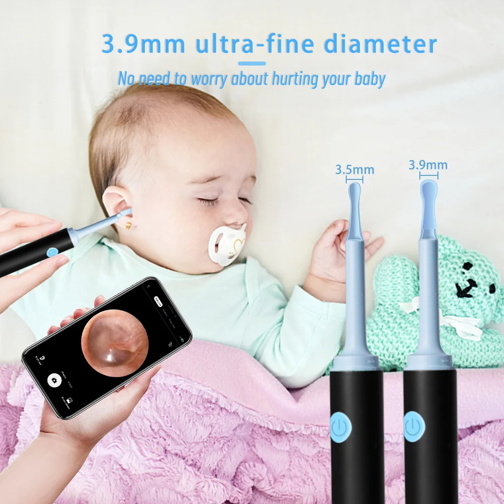 3.9mm Wireless Smart Camera Wifi Visual Ear Wax Cleaner Spoon Endoscope Otoscope Earwax Removal Earpick for Android iPhone A2