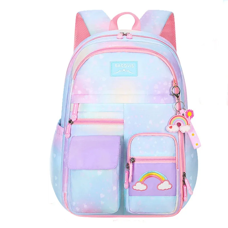 Mochila De estudiante de color caramelo para niñas, mochilas lindas de estilo escolar, bolsa ligera con reducción de carga para niños, grado 3 a 6