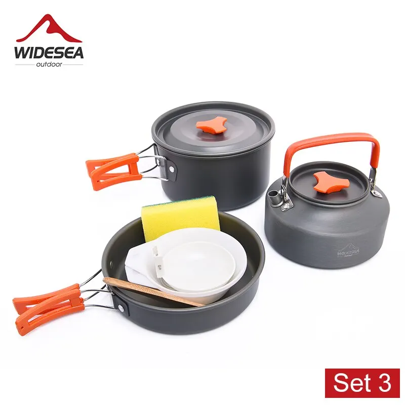 Widesea Camping Tableware Outdoor Cookware Set Pots Tourist Dishes Bowler Kitchen Equipment Gear Utensils Hiking Picnic Travel