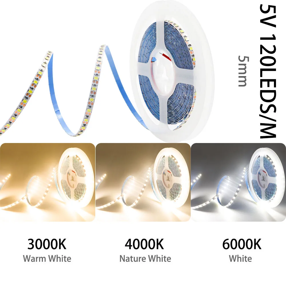 Podświetl 5M 2835SMD pasek LED 60/120Leds/m biały/naturalny biały/ciepły biały elastyczny miękki taśma do dekoracji domu DC5/12V