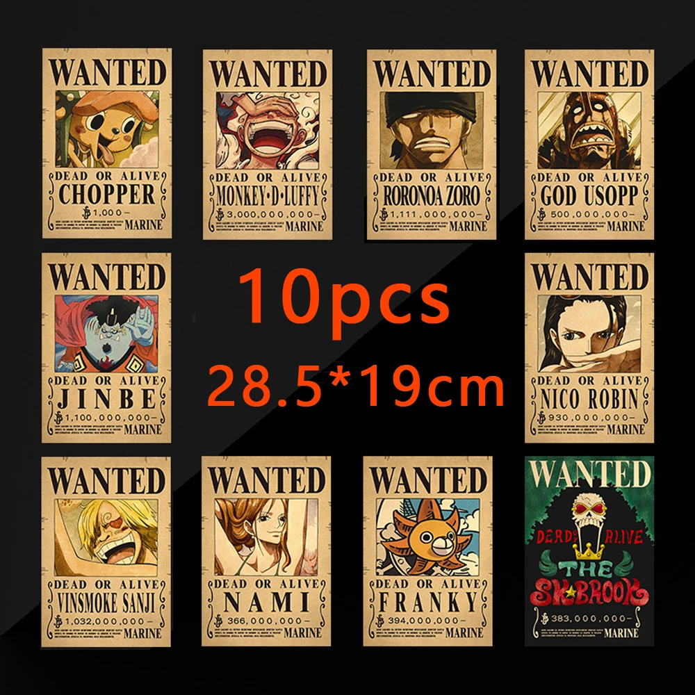 5-13Pcs One Piece Straw Hat Pirates Luffy Gear 5 Wanted Poster Bounty Pack Anime Vintage Painting Bed Room Living Wall Decorate