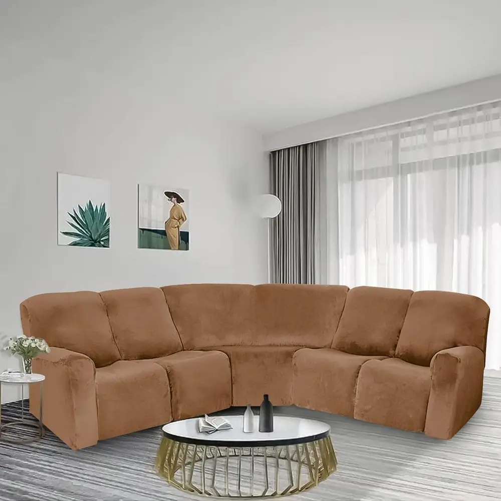 

7-Piece L-Shaped Sectional Recliner Sofa Cover Set, Thick Washable Furniture Protector (Leather)