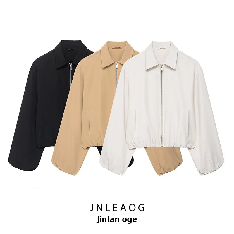 

JNLEAOG Women's Autumn New Sle Versatile Fluffy Zipper Pilot Jaet Outerwear Polyester ort Coat Long Sve Flip Collar