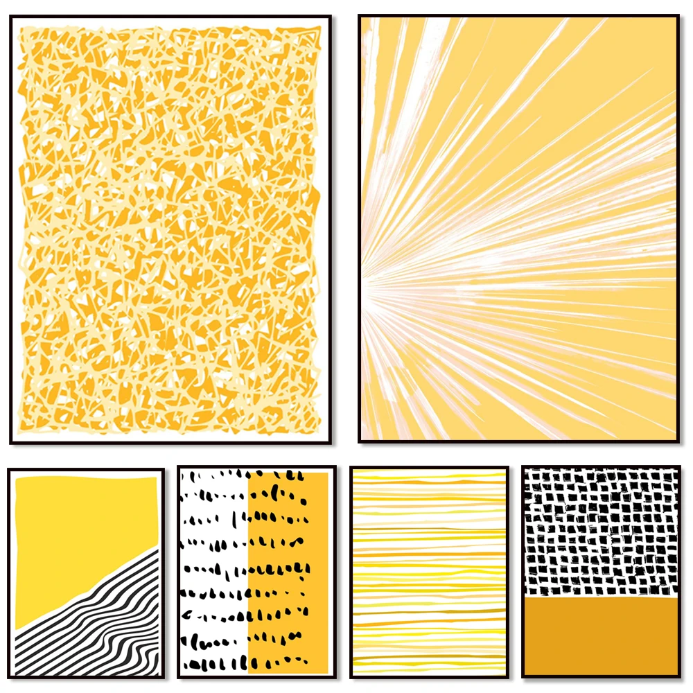 

Fashion abstract art prints, yellow wall art canvas painting posters and prints pictures living room corridor home decoration