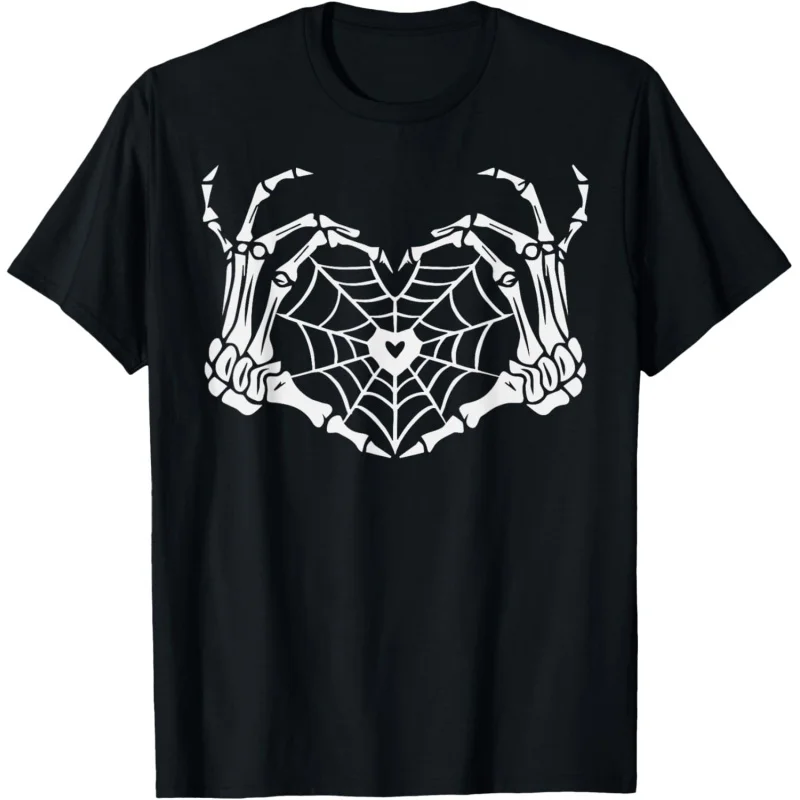 

Skeleton Hand Heart Spiderweb Halloween Cobweb Party Costume T-Shirt